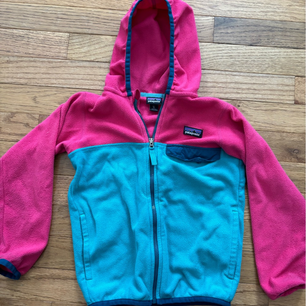 Girls pink and teal Patagonia full zip fleece. 5T